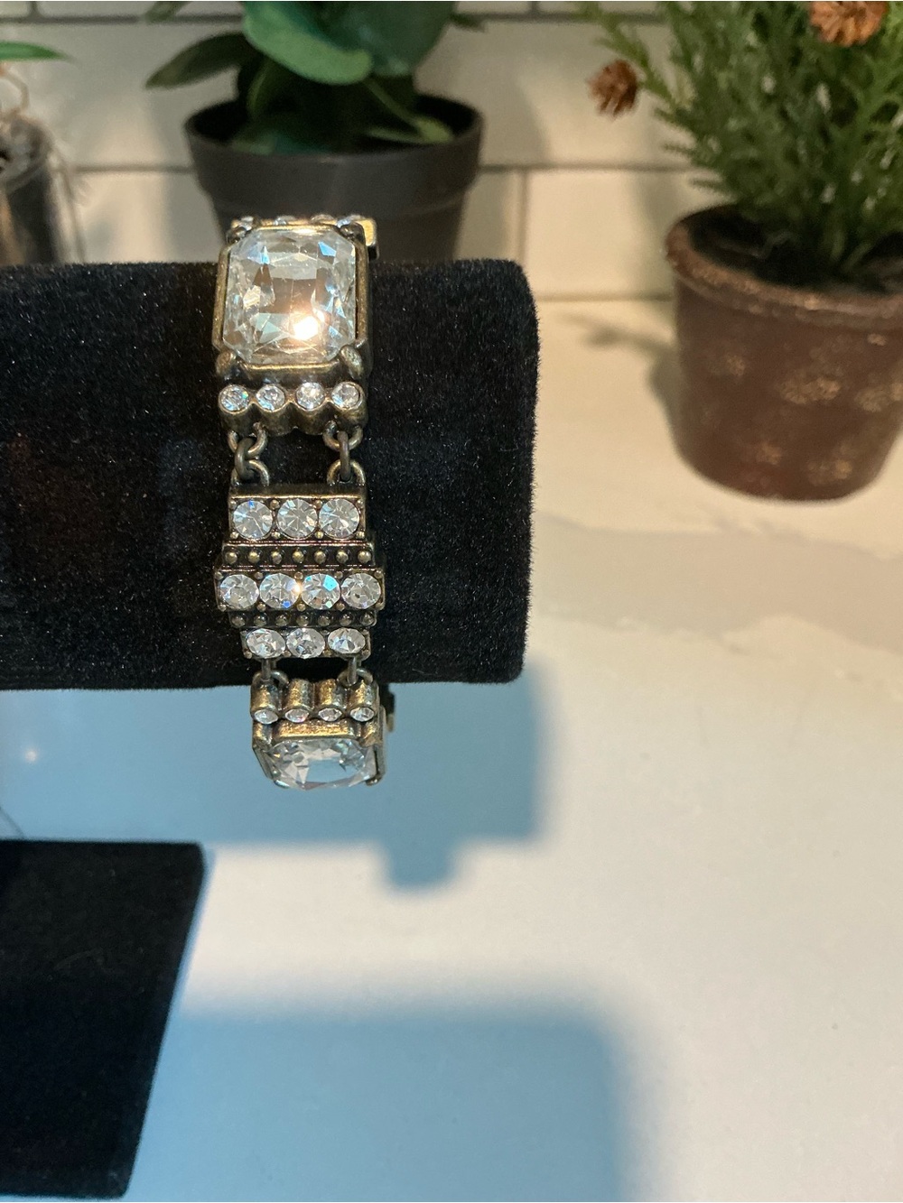 Crystal Statement Bracelet - Clear and Antique Gold